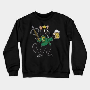 Black cat with crossbow and beer Crewneck Sweatshirt